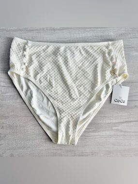 CeCe Women's Ivy Covered-Button High-Rise Swim Bottoms Size Large